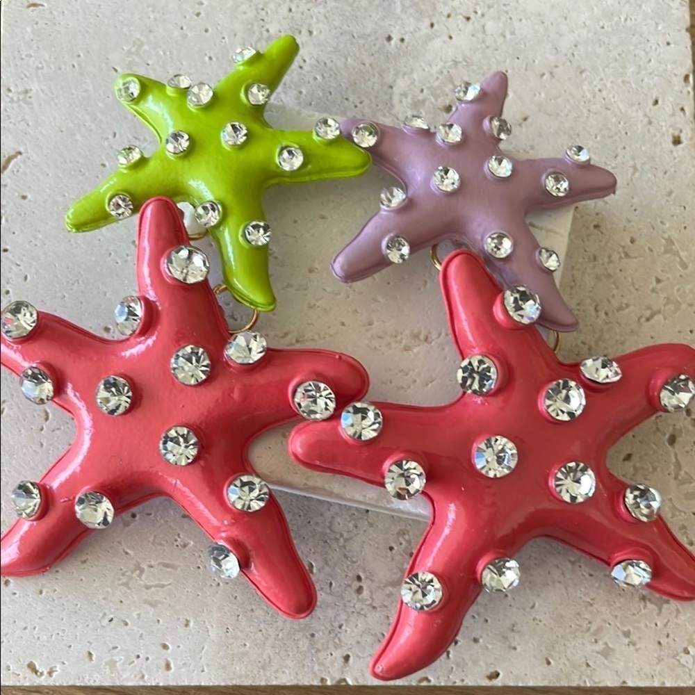 Pink and Green Starfish earrings  Accents with Rhinestones